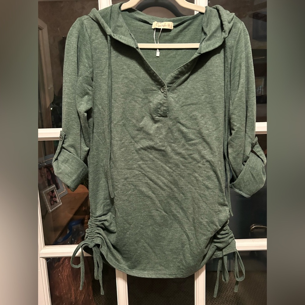 CyanStyle Women's Long Sleeve Green Sweater with Hood Size Medium